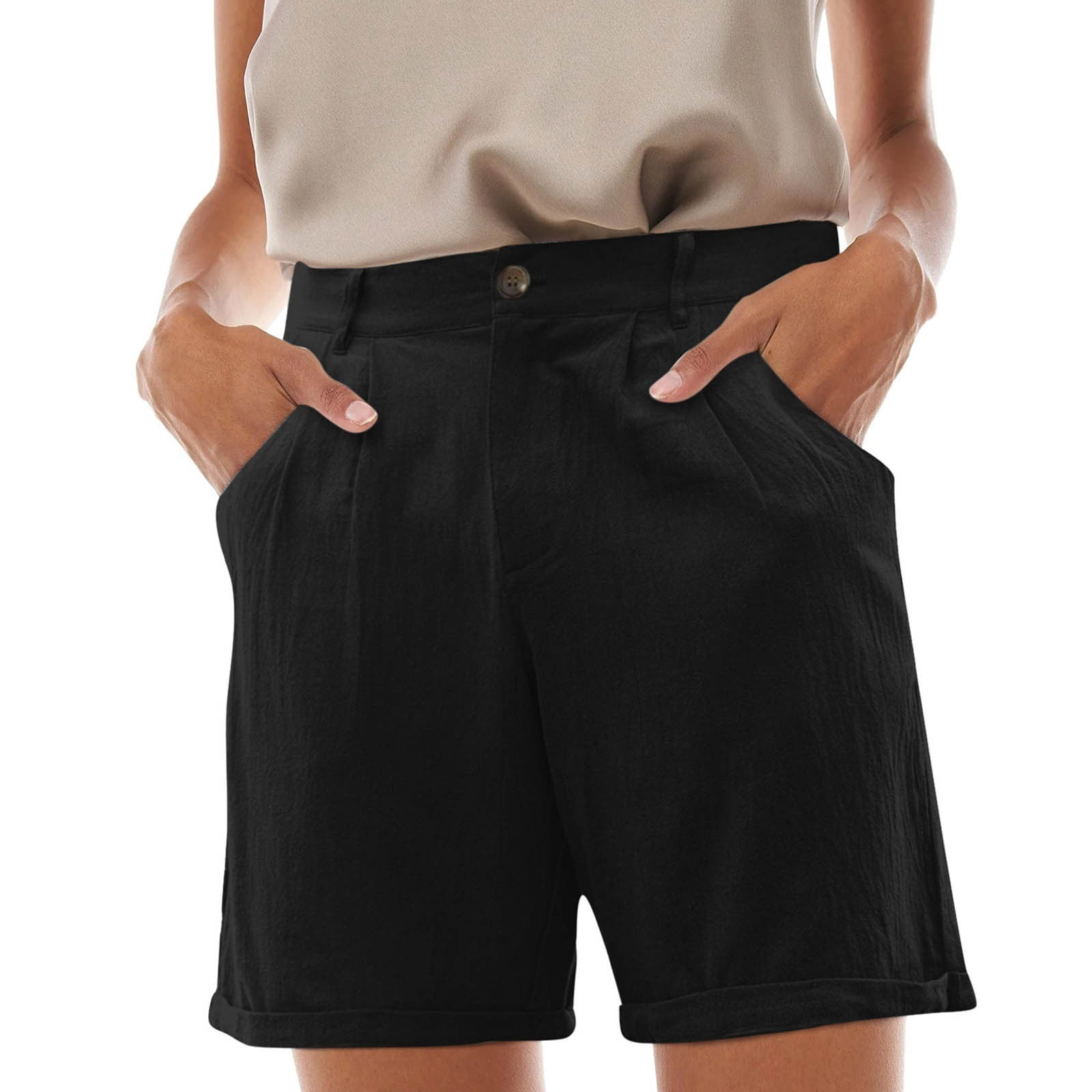 Womens Shorts Casual Summer Solid Cargo Pants Shorts Zipper Button Pleated Pants With Pockets