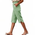 thumbnail image 1 of Womens Shorts Casual,Women's Gingham Bermuda Shorts Casual Elastic High Waist Short Summer Casual Side Slit Button Shorts with Pockets, 1 of 9
