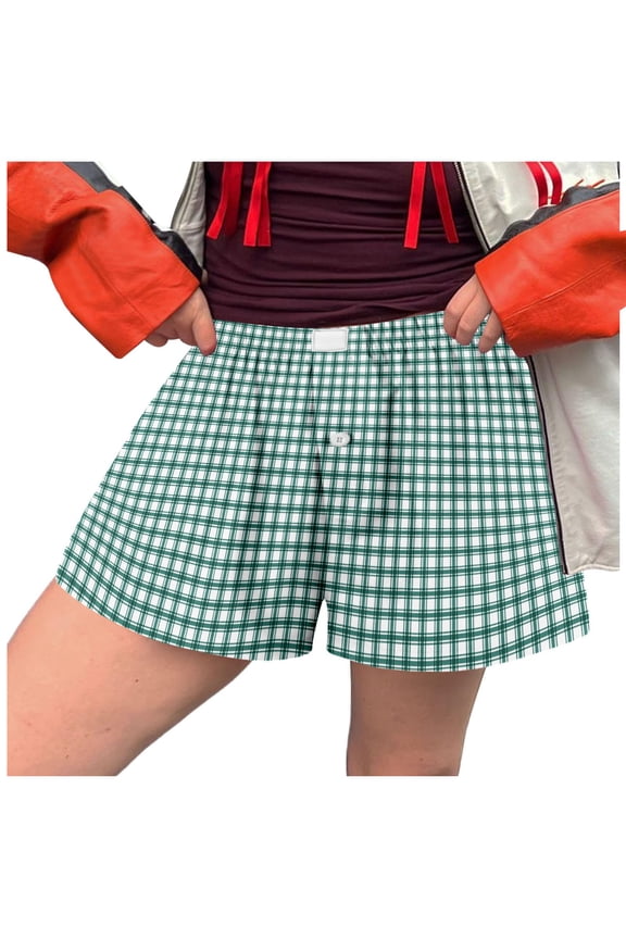 Womens Shorts Casual Women's Soft Plaid Print Button Front Pajama Bottoms Shorts Sleepwear for Home Comfort and Night Relaxation Green M