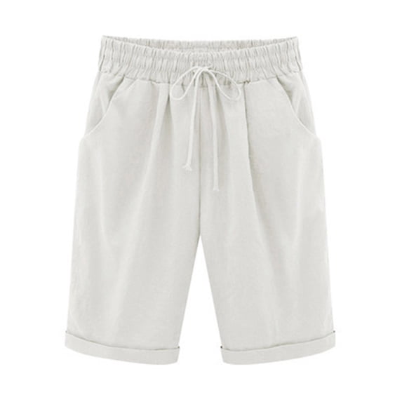 ibuvkizy Womens Shorts Casual Summer Shorts for Women,Women's Solid Five Points Large Size Cotton Linen Pants Pants,Comfy Short Pants Drawstring Elastic Waist Pocketed Shorts