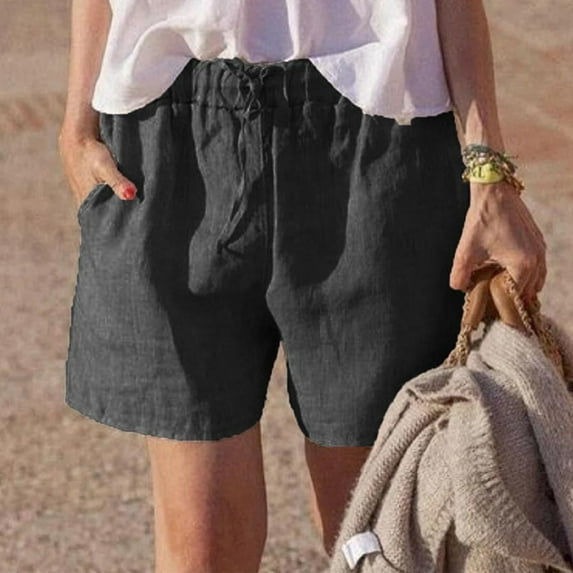 Womens Shorts Clearance Spring And Summer Solid Color Loose Comfortable Casual Pants Elastic Waist Lace-Up Shorts Womens Shorts