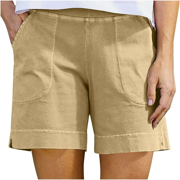Womens Shorts Summer Solid Cotton Pocket Casual Shorts