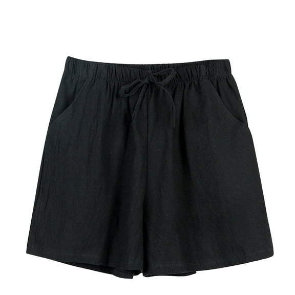 Womens Shorts Women's Solid Color Loose Cotton Crepe Casual Wide Leg Shorts