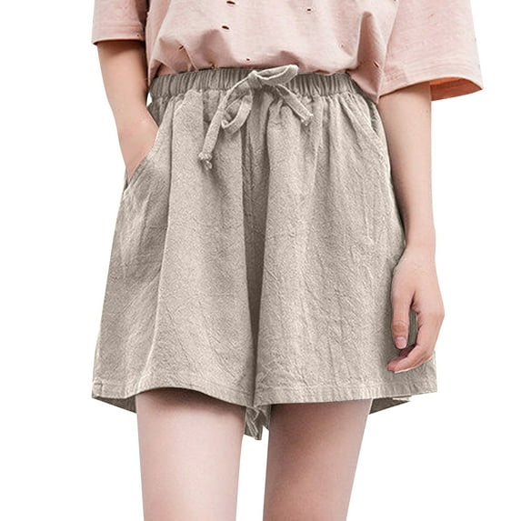 Womens Shorts Cotton And Linen Shorts Women's Casual Large Size Printed Plaid Pants Versatile Wide Legs Shorts For Women