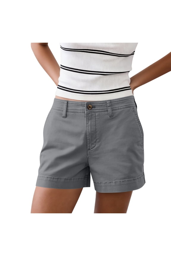 Womens Shorts Dressy Casual Summer Button Down Chino Shorts 5 Inch Inseam Business Work Short Baggy Mid Thigh Short Gray S
