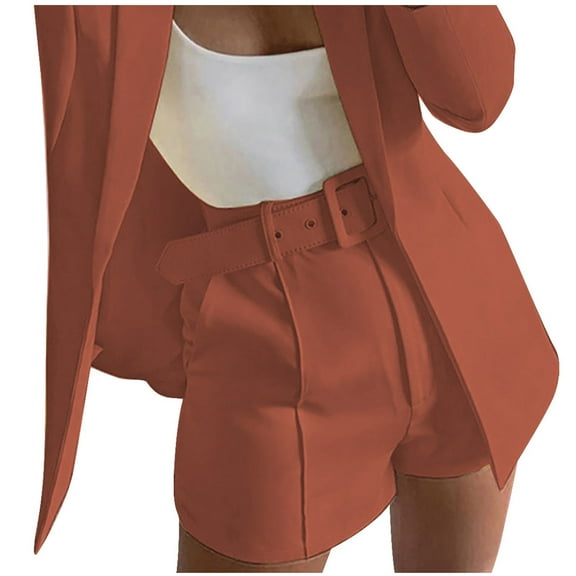 Womens Shorts Dressy Sevevn Women's Solid Suit Pant With Pockets Waisted Shorts With Belt