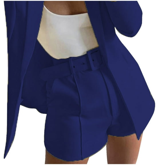 Womens Shorts Dressy Sevevn Women's Solid Suit Pant With Pockets Waisted Shorts With Belt