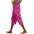 thumbnail image 1 of Womens Shorts Elastic High Waist Cotton Linen Pants Solid Color Wide Leg Lightweight Cropped Pant with Pockets, 1 of 4