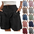 thumbnail image 1 of Womens Shorts Elastic Waist Cropped Twill Straight Leg Casual Shorts, 1 of 8