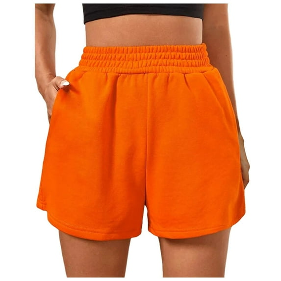 Womens Shorts Elastic Waist Loose Fit Wide Leg Solid Color Casual Sports Bermuda Cargo Board Gym Orange Bottoms Sizes M