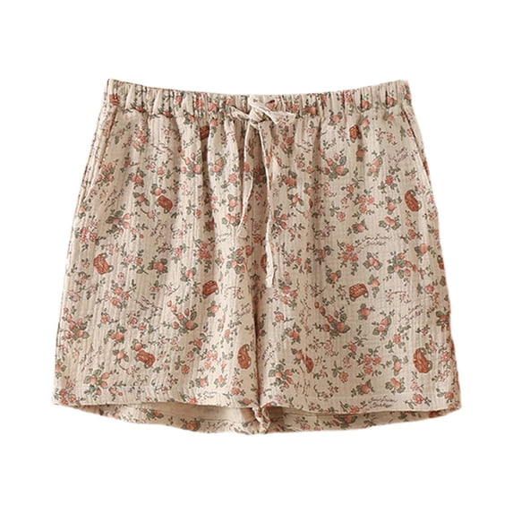 Womens Shorts Elastic Waist Summer Thin Double Layer Crepe With Side Pockets Drawstring Gym Shorts