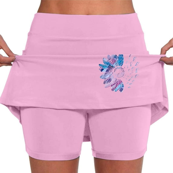 Womens Shorts Elastic Waist Tennis Skirt With Sports Skirt High Waist Skort With 2 Pockets Side Slit Workout Shorts