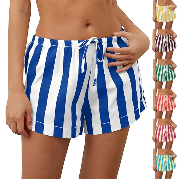 Womens Shorts Hiking Casual Clothes Ladies' Summer Casual Fashion Striped Strap Beach Low Waist Shorts Green S