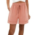 thumbnail image 1 of Womens Shorts Ladies Cotton High Waist Casual Pocketed Loose Straight Leg Fashion Sports Short Pants Pink L, 1 of 6