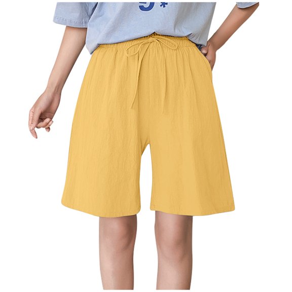 Womens Shorts Ladies Fashion Solid Color Cotton Linen Loose Summer Casual Beach Shorts M-3XL