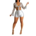 thumbnail image 1 of Womens Shorts Ladies Ripped High Waisted Stretchy Jeans Denim Short Pants Silver M, 1 of 6