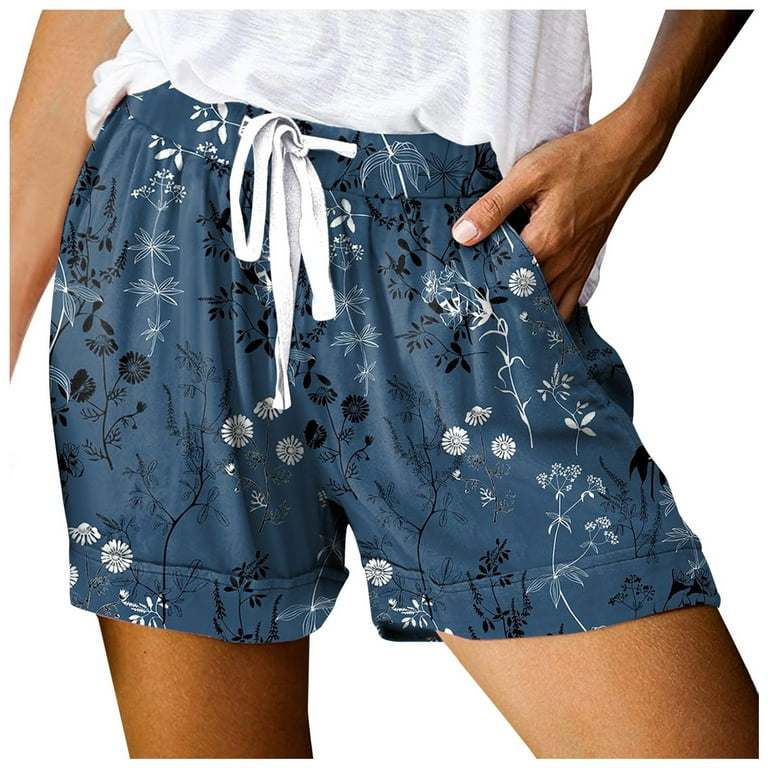 Womens Shorts Ladies Summer Drawstring Elastic Waist Casual Lightweight Short Pants With Pockets Dark Blue M Walmart
