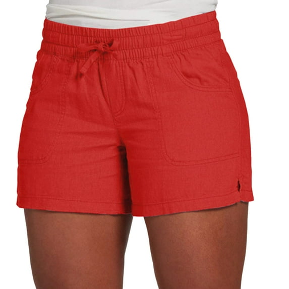 Womens Shorts Ladies Summer Elastic Waist Drawstring Cotton Comfy Beach Short Pants With Pockets Red XL