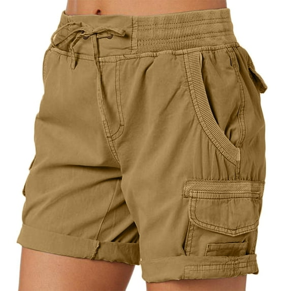Womens Shorts Ladies Summer Loose Casual Hiking Sports Cargo Short Pants With Pockets Khaki XXL