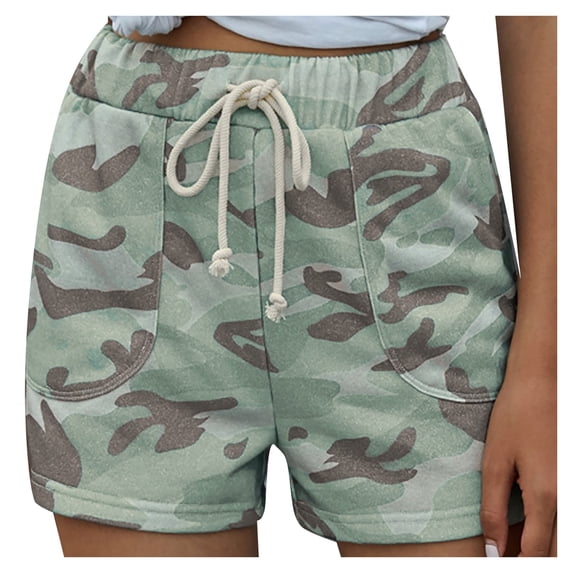 Womens Shorts Lightweight Breathable Camouflage Print Casual Elastic Waist Pocket Pants Shorts for Women Sky Green One Size