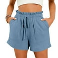 thumbnail image 1 of Womens Shorts Mid Rise Straight Leg Drawstring Elastic Waisted Summer Pull On Short for Women with Pockets, 1 of 6