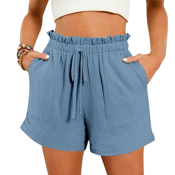 Womens Shorts Mid Rise Straight Leg Drawstring Elastic Waisted Summer Pull On Short for Women with Pockets