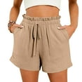 thumbnail image 1 of Womens Shorts Mid Rise Straight Leg Drawstring Elastic Waisted Summer Pull On Short for Women with Pockets, 1 of 6