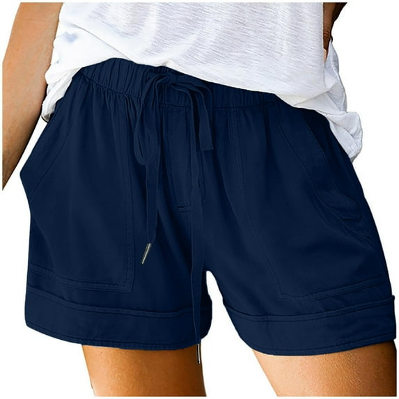 Womens Shorts Plus Size Casual Summer Beach Drawstring With Pockets Loose Cute Vacation Trendy Cargo Gym Bike Pull On Jogger Dark Blue Short Pants Sizes 4XL