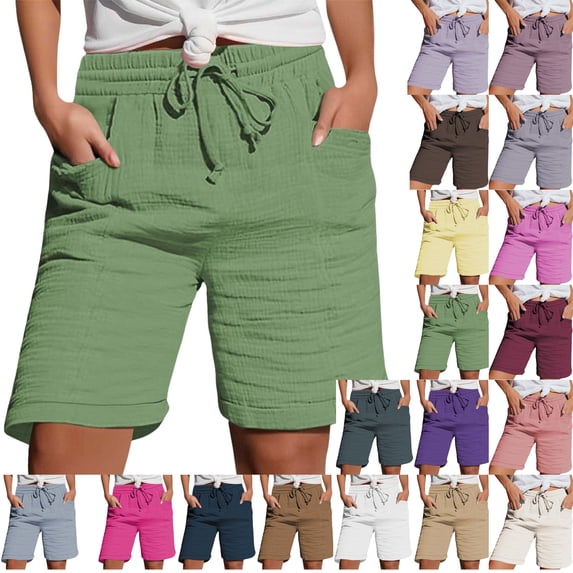 Womens Shorts Plus Size Fashion Womens Shorts Casual Pocket Solid Elastic Waist Drawstring Pants Shorts for Women Under $15 Womens Shorts Summer