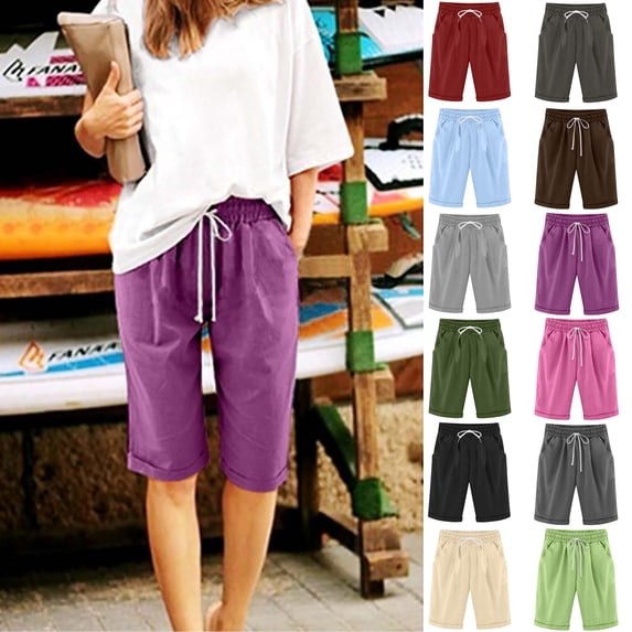 Womens Shorts Plus Size Summer Solid Shorts for Women Plus Size Cotton Linen Pants Womens Shorts Casual Womens Workout Shorts Summer Womens Shorts Under $15
