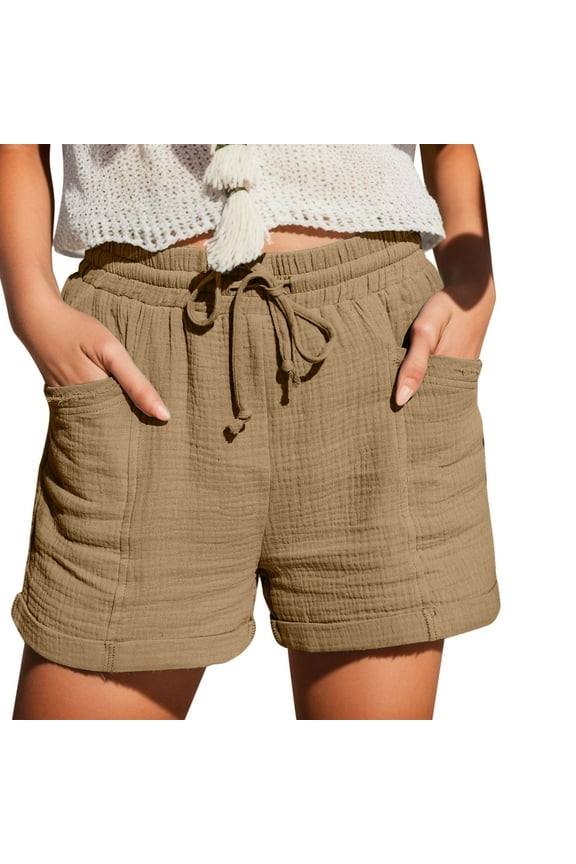Womens Shorts with Pockets Women Summer Fashion High Waist Straight Leg Sport Casual Loose Shorts with Drawstring Shorts with Pockets Elastic Band Leisure Shorts