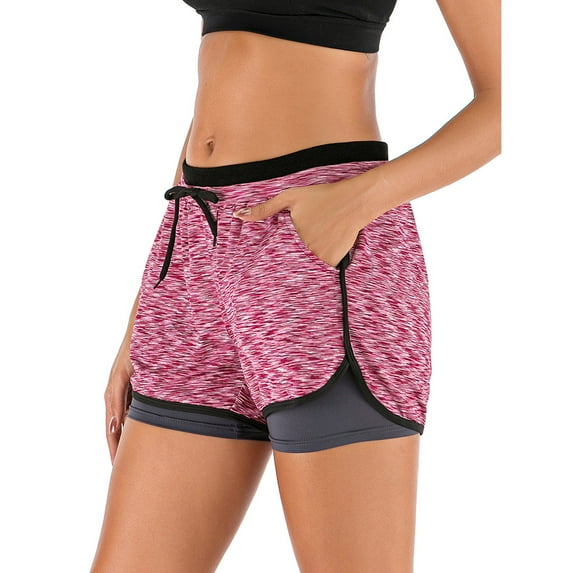 Womens Shorts Quick-Dry Running Shorts Sports Shorts Elastic Waist Workout Athletic Shorts with Pocket, Light Red, XS