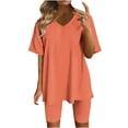 thumbnail image 1 of Womens Shorts Sets Loose Short Sleeve Tops and Leggings Stretch Casual Summer 2 Piece Sports Outfits Loungewear (L, Orange), 1 of 4