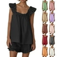 thumbnail image 1 of Womens Shorts Sets Pajama 2 Piece Outfits Sleeveless Plus Size Ruffle Crop Top Casual Shorts Summer Outfits Women Brown XL, 1 of 6