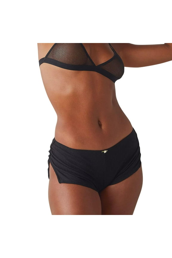 Womens Shorts Sexy Micro Low Waist Side Slit Mini Slim Pajamas Sleepwear Short Pants Retro Sporty Bottoms