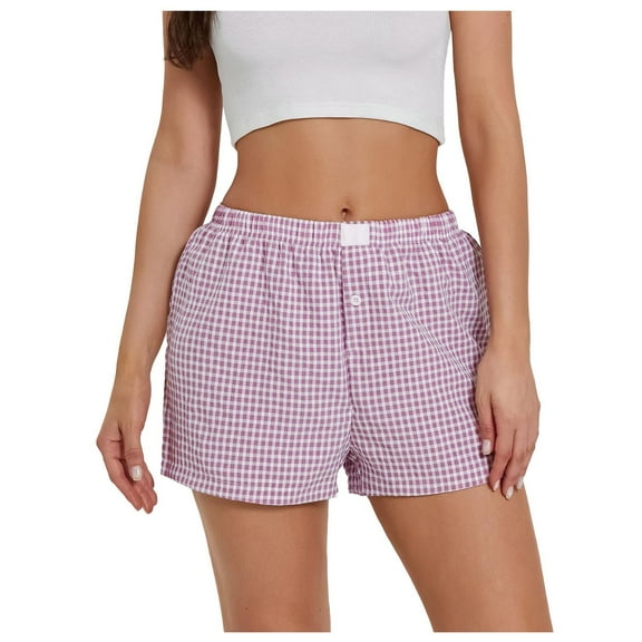Womens Shorts Shorts Cute Soft Plaid Print Button Front Pajama Bottoms Shorts Sleepwear
