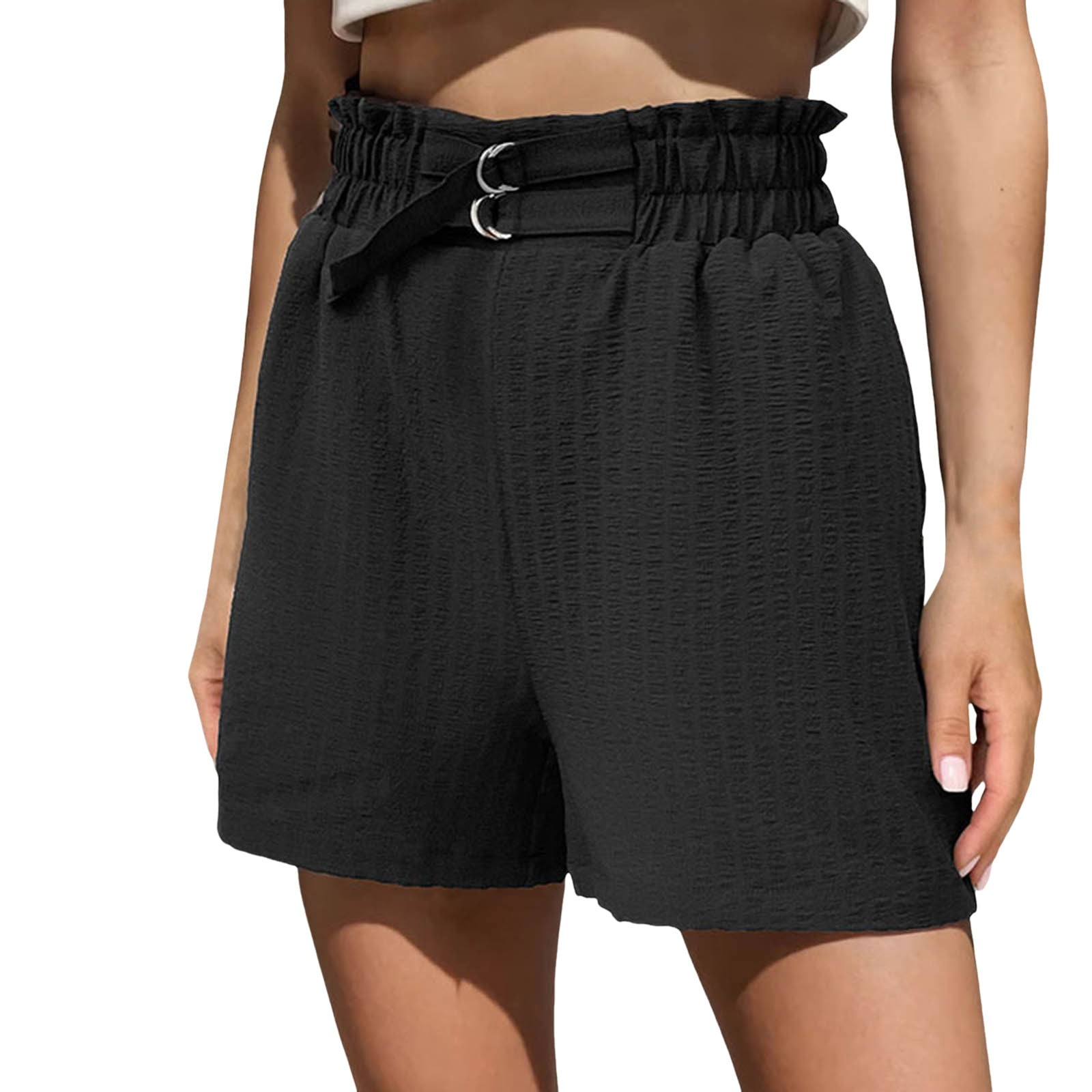 Womens Shorts Soft Textured Casual Elastic Pocket Short Pants for Women