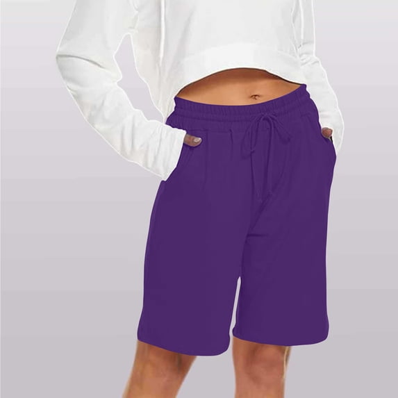 Kagetolytai Shorts for Women Women's Sports Comfortable Elastic Waist Drawstring Shorts Womens Shorts Purple S