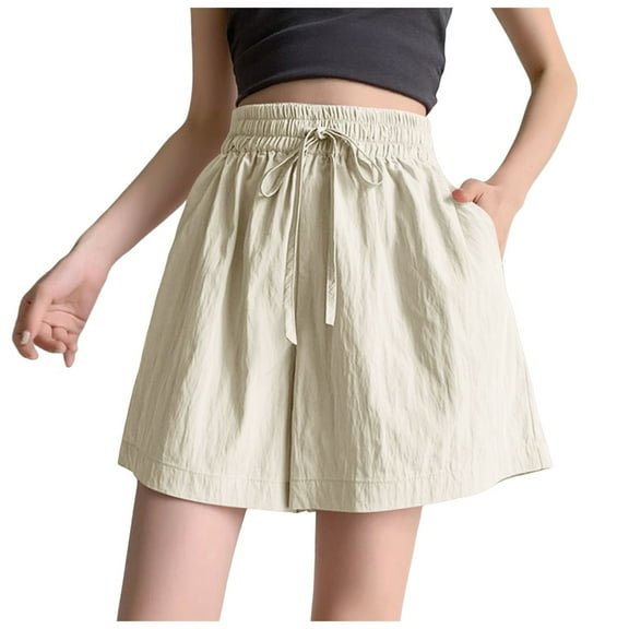 Womens Shorts Stretchy Quick Drying Ice Silk Texture Capri Large Size High Waisted Thin Loose Wide Leg Pants Beach Vacation Trendy 2025 One-Size