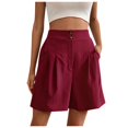 thumbnail image 1 of Womens Shorts Stretchy Summer Solid Color Loose Breathable Semi Elastic Waist High Waist Wide Leg Trendy Casual Shorts S-XL, 1 of 6