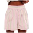 thumbnail image 1 of Womens Shorts Striped Elastic High Waisted Lounge Trendy Comfy Drawstring Pockets Bermuda Running Pull on Mid Polyester Light Pink Bloomer Shorts Sizes M, 1 of 7