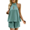 Womens Shorts Suit Solid Color Spring Ruff Sleeveless Top Shorts Plus