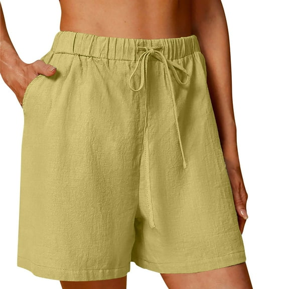 Womens Shorts Summer Casual Drawstring Elastic Waist Cotton Comfy Short with Pockets Blue