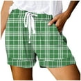 thumbnail image 1 of Womens Shorts Summer Plaid Print Elastic Waist Drawstrings Lightweight Beach Shorts With Pockets, 1 of 4