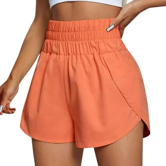 Womens Shorts Summer Quick Dry Running Workout Shorts Elastic Waist Athletic Yoga Sports Pants Womens Athletic Shorts Orange L