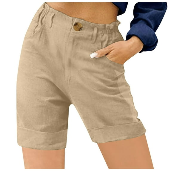 Womens Shorts Summer Solid Color Linen Loose High Waist Versatile Practical Comfortable Breathable Gathering Vacation Outdoor Activities Short Pants