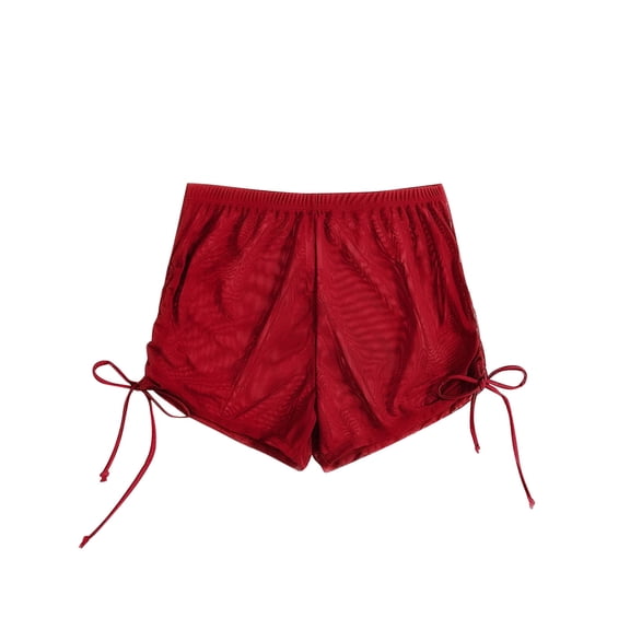 Womens Shorts Summer Women's Summer Solid Color Four Corner Transparent Mesh Drawstring Beach Shorts New Red M