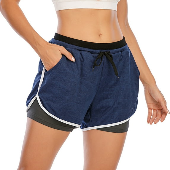 Womens Shorts Women's Workout Running Shorts Elastic High Waisted Athletic Shorts Yoga Sport Gym Shorts Short, Dark Blue, M