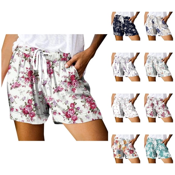 Womens Shorts Womens Drawstring Shorts Summer Elastic Waist Lightweight Casual Shorts With Pockets