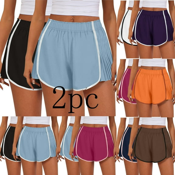 Womens Shorts,,Xunlbb 2PC Women's Summer Solid Color Sexy Elastic Waist Side Pleated Casual Shorts ,Purple S